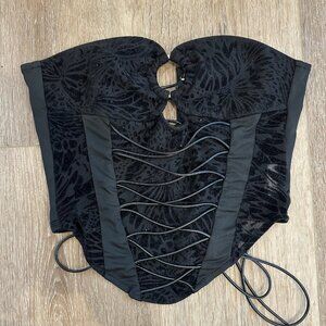 Women's Black Goth Grunge Lace Up Corset Top Size XS